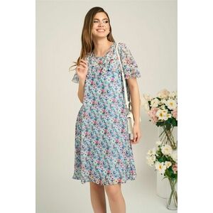 Rochie vaporoasa de zi din voal ivory cu flori bleu si roz imagine
