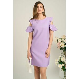 Rochie LaDonna office din stofa lila cu volane la maneci imagine