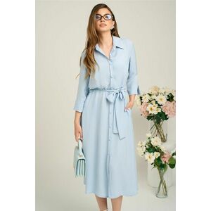 Rochie office din viscoza bleu cu cordon in talie imagine