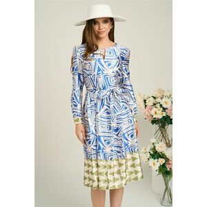 Rochie midi office bej de zi cu imprimeu albastru imagine