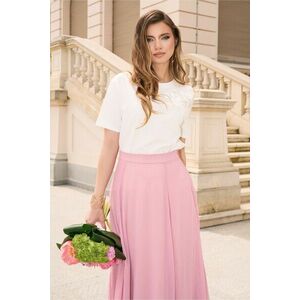 Tricou casual din bumbac alb cu flori satinate pe bust imagine