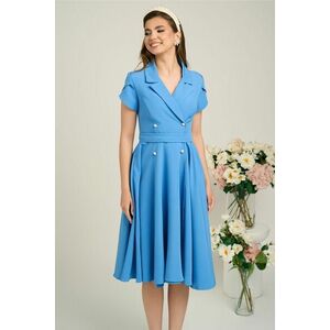 Rochie eleganta din stofa bleu cu nasturi si cordon decorativ in talie imagine