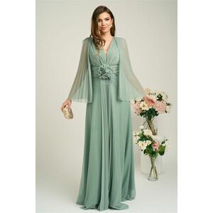 Rochie lunga de ocazie din tull verde fistic cu floare in talie imagine