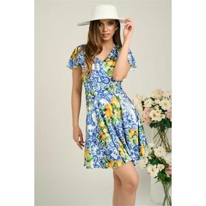 Rochie Moze din satin cu imprimeuri albastre imagine