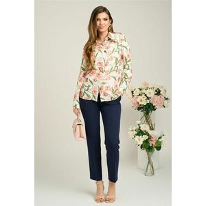 Camasa DY Fashion din viscoza alba cu imprimeu floral roz imagine