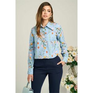 Camasa DY Fashion din viscoza bleu cu imprimeu floral imagine
