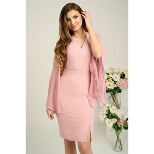 Rochie DY Fashion din stofa roz cu maneci ample din voal imagine