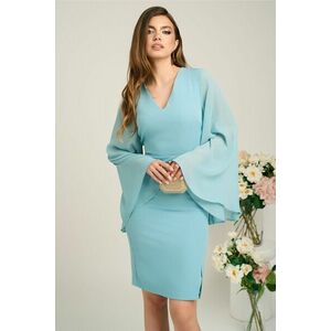 Rochie DY Fashion din stofa bleu cu maneci ample din voal imagine