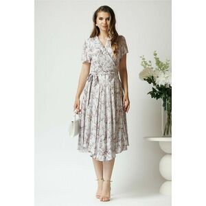 Rochie de zi din viscoza gri cu imprimeu si cordon in talie imagine
