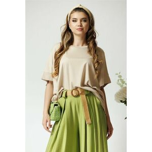 Bluza casual oversize din viscoza bej cu maneca scurta imagine