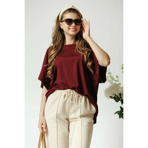 Bluza casual oversize din viscoza bordo cu maneca scurta imagine