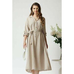 Rochie casual din panza ivory cu dungi maro si nasturi imagine