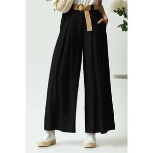 Pantaloni smart-casual din in negri cu pliuri si curea in talie imagine