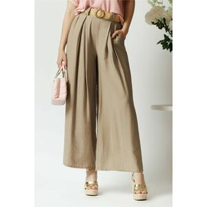Pantaloni smart-casual din in bej cu pliuri si curea in talie imagine