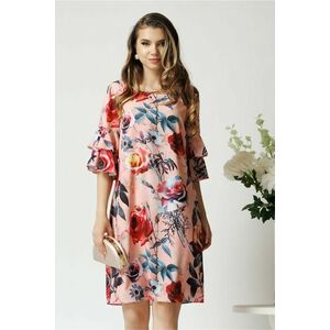 Rochie de zi din viscoza roz cu trandafiri imagine