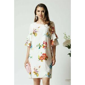 Rochie de zi din viscoza alba cu imprimeuri florale colorate imagine