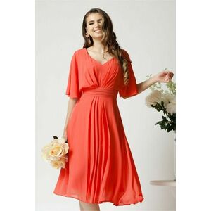 Rochie eleganta vaporoasa din voal corai cu pliuri pe talie imagine