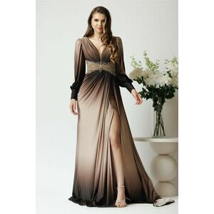 Rochie lunga eleganta din lycra maro in degradee cu strasuri in talie imagine