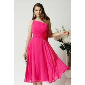 Rochie eleganta midi din voal fucsia cu floare in talie imagine