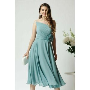 Rochie eleganta midi din voal verde mint cu floare in talie imagine