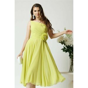 Rochie eleganta midi din voal verde lime cu floare in talie imagine