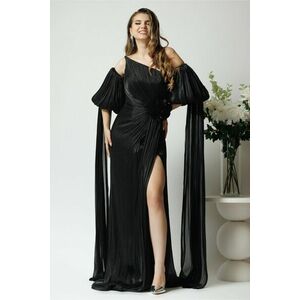 Rochie lunga de ocazie din voal neagra cu maneci ample imagine
