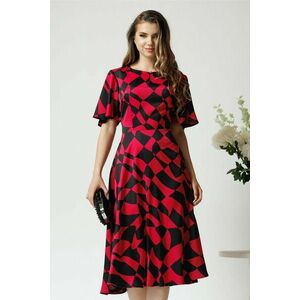 Rochie eleganta din satin fucsia cu imprimeuri negre imagine