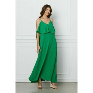 Rochie Sara verde lunga cu volane imagine