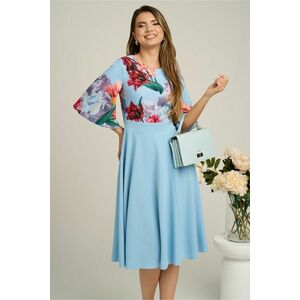 Rochie DY Fashion midi din crep bleu cu imprimeuri pe bust imagine