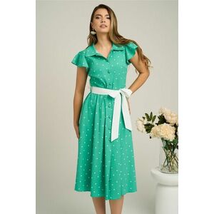 Rochie DY Fashion verde cu buline si cordon in talie imagine
