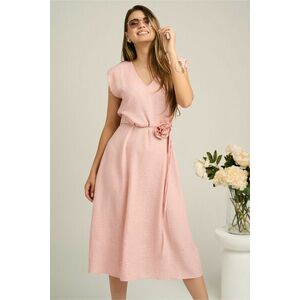 Rochie LaDonna din viscoza roz cu cordon si floare in talie imagine