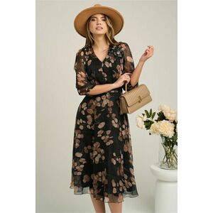 Rochie Viada din voal neagra cu imprimeuri bej si floare la bust imagine