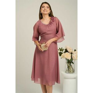Rochie Viada eleganta din voal roz cu fir lurex cu flori la decolteu imagine