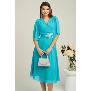 Rochie Viada eleganta din voal turcoaz cu broderie in talie imagine