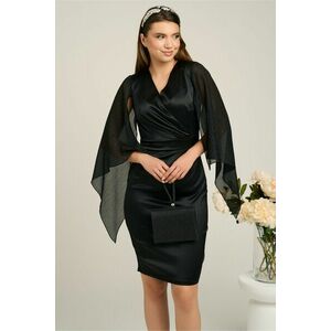 Rochie Moze eleganta din tafta neagra cu maneci din voal cu lurex imagine