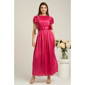 Rochie Moze lunga eleganta din voal fucsia cu volanase la maneci imagine