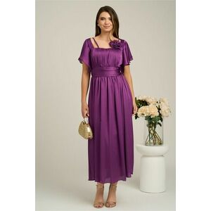 Rochie Moze lunga eleganta din voal mov cu floare la bust imagine