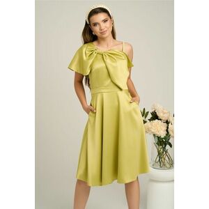 Rochie Moze eleganta din satin verde cu funda la bust si bretea cu perle imagine
