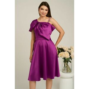 Rochie Moze eleganta din satin mov cu funda la bust si bretea cu perle imagine