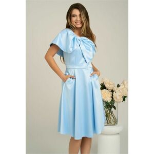 Rochie Moze eleganta din satin bleu cu funda la bust si bretea cu perle imagine