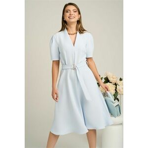 Rochie din stofa bleu cu cordon in talie si decoteu in V imagine