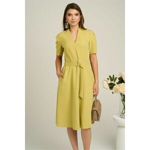 Rochie din stofa verde lime cu cordon in talie si decoteu in V imagine