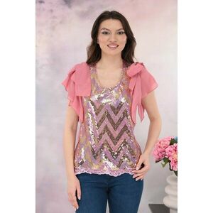 Bluza eleganta roz cu paiete si fundite pe maneci imagine