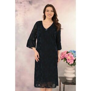 Rochie de ocazie din dantela 3D bleumarin cu accesoriu floral la decolteu imagine