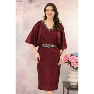 Rochie bordo de ocazie cu strasuri in talie si la decolteu imagine