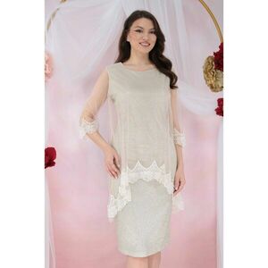 Rochie de ocazie din lurex cu pelerina din tulle si broderie ivory imagine