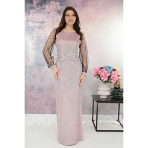 Rochie lunga roz din lurex cu strasuri si perle imagine