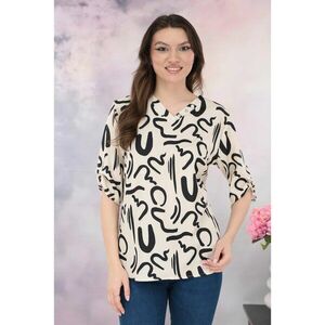 Bluza lejera crem cu imprimeu abstract negru imagine