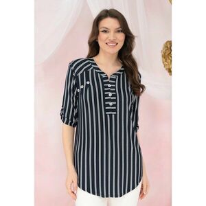 Bluza bleumarin cu dungi albe si guler tunica imagine