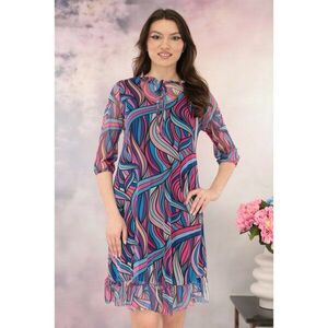 Rochie din tulle cu imprimeu abstract roz-albastru imagine